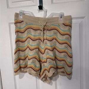 L*SPACE Make Waves Crochet Knit Shorts | Chevron Beach Cover Up | L | NWOT